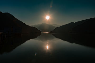 Scenic view of lake against sky during sunset