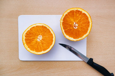 High angle view of orange on table