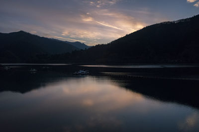 Scenic view of lake against sky during sunset