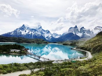 Scenic view of snowcapped mountains against sky