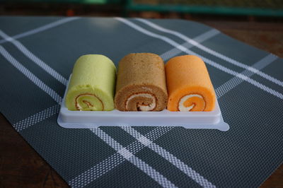 High angle view of cake on table