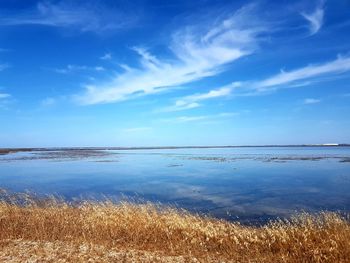 Scenic view of sea against blue sky