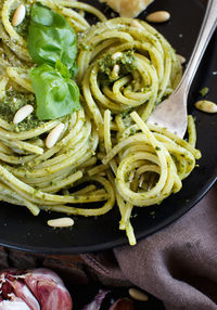 High angle view of pasta in container