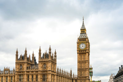 Low angle view of big ben against cloudy sky