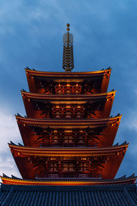 Low angle view of pagoda against sky