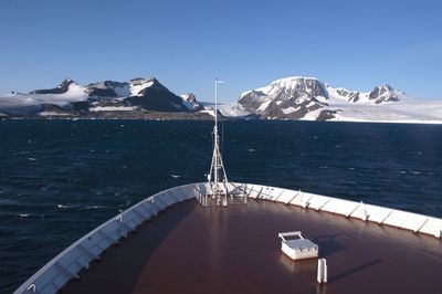 Scenic view of sea against clear sky during winter