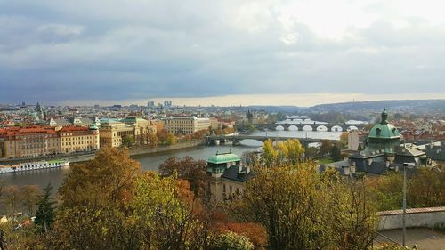 High angle view of city at waterfront