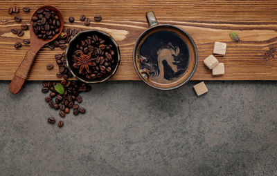 High angle view of various food on table