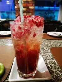 Close-up of drink in glass on table