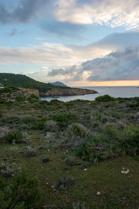 Scenic view of sea against sky during sunset