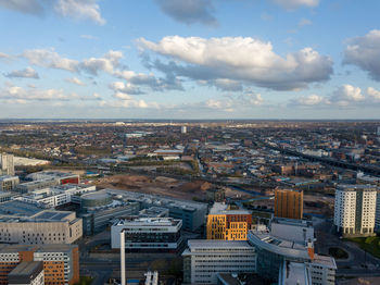 High angle view of townscape against sky