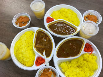 High angle view of food on table