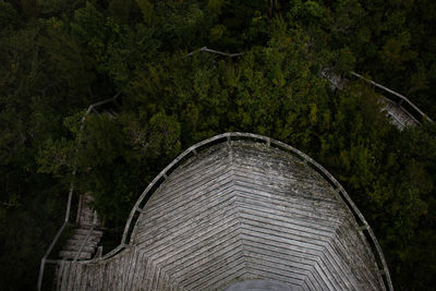 High angle view of bridge amidst trees in forest