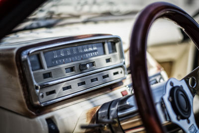 Close-up of radio on car dashboard