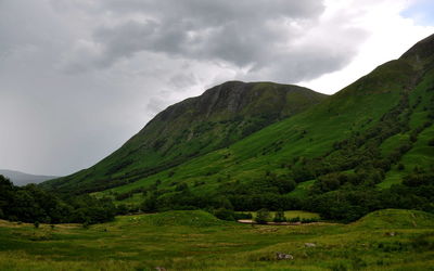 Scenic view of green landscape against sky