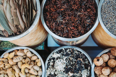 Top view spices in the traditional market