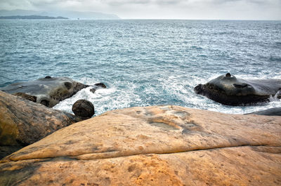 Scenic view of sea against cloudy sky