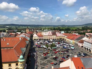 High angle view of townscape against sky