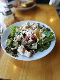 High angle view of food in plate on table