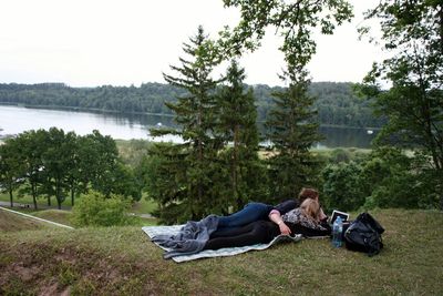 Scenic view of lake against sky