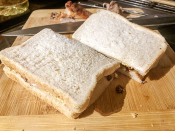 High angle view of food on cutting board