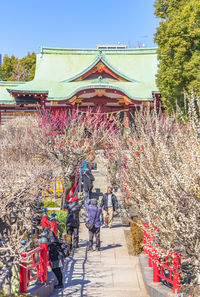 Group of people outside temple