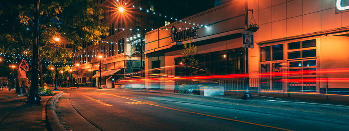 Light trails on city street at night