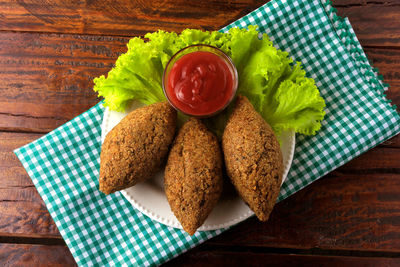 High angle view of food on table