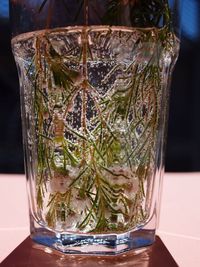 Close-up of drink in jar on table