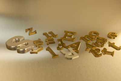 High angle view of toys on table