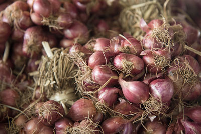 High angle view of onions for sale in market