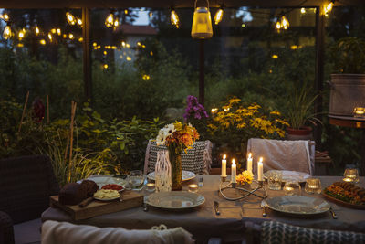 Table set in greenhouse