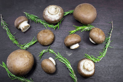 High angle view of various vegetables on table