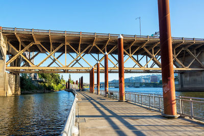 Bridge over river against clear sky