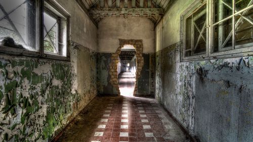 Empty corridor of abandoned building