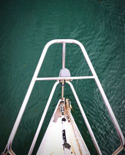 High angle view of sailboat sailing in sea