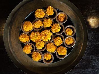 High angle view of various food in kitchen