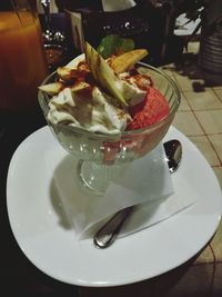 Close-up of served ice cream in plate