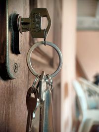 Close-up of metallic door handle