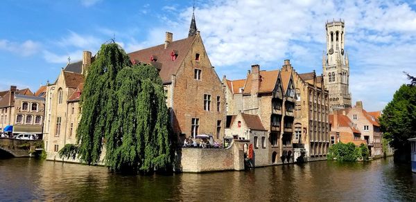 Panoramic view of river amidst buildings against sky