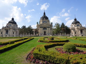 View of historical building in garden