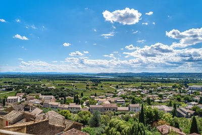 High angle view of townscape against sky