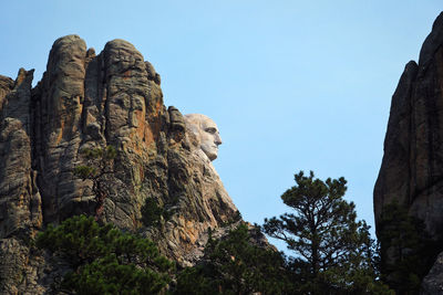 Low angle view of rock formation against clear sky