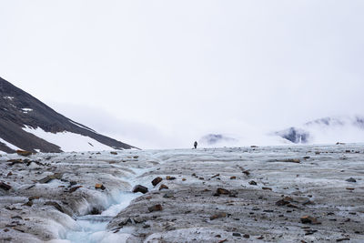 A beautiful landscape of ice on a small glacier in sarek national park in sweden. 