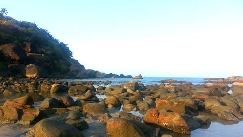 Panoramic view of sea against clear sky