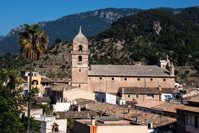 High angle view of village bunyola on spanish island mallorca 