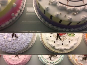 Close-up high angle view of cakes