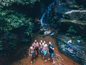 High angle view of people swimming in sea