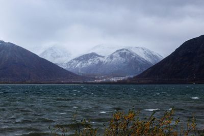 Scenic view of snowcapped mountains against sky