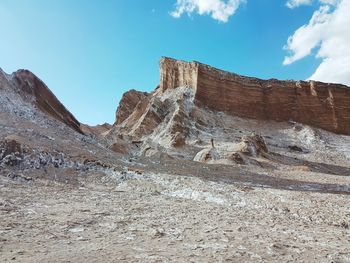Rock formations on landscape against blue sky